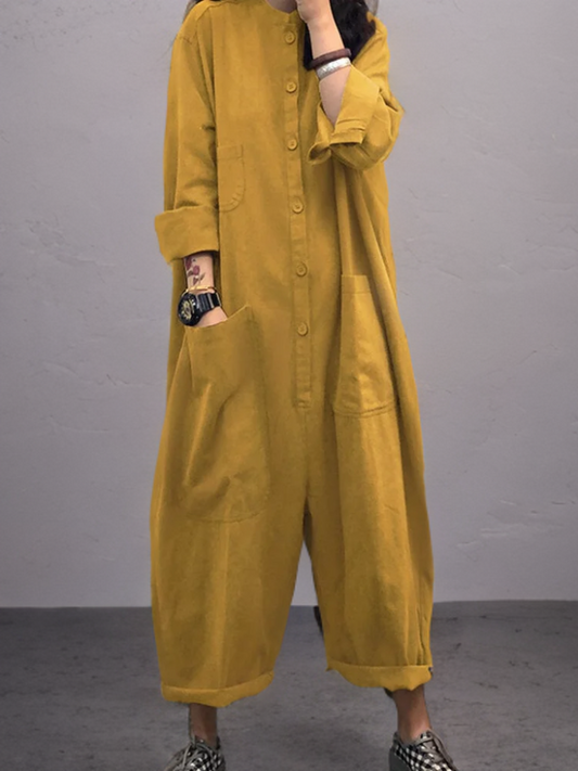 Sommer Jumpsuit Damen | Baumwolle Leinen | Luftig | Weit | V-Ausschnitt-Luzern Mode