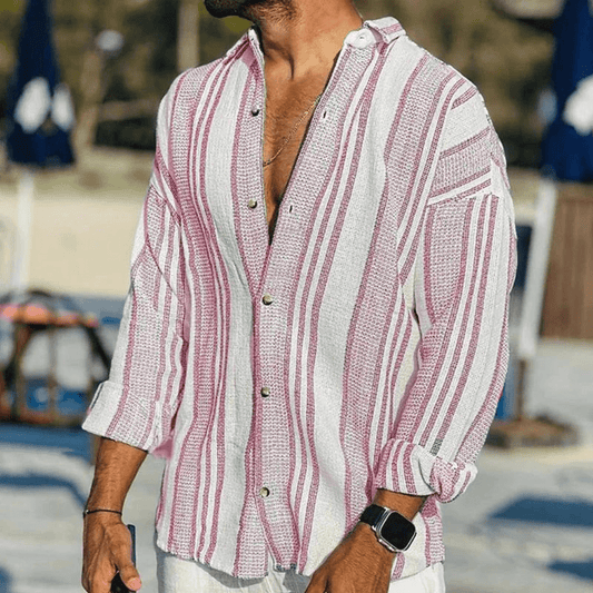 Herren Sommerhemd Kurzarm | Luftig | Atmungsaktiv | Knopfleiste | Freizeit Look-Rosa-S-Luzern Mode
