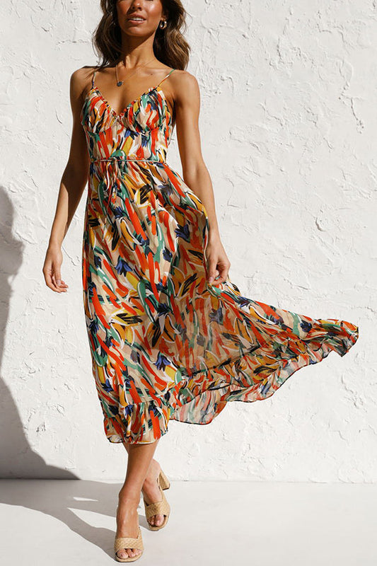 Maxi Sommerkleid Damen | Luftig tailliert | Leichtes Kleid | Urlaub Look-Luzern Mode
