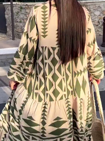 Maxikleid | Print | Luftig | Leicht | Lockere Schnitt | Lange Ärmel-Luzern Mode