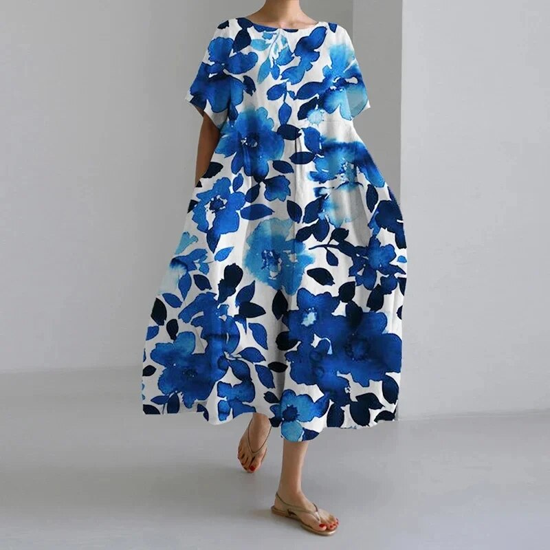Sommer Maxikleid Damen | luftiges Kleid | tailliert | Strand | Urlaub | Freizeitkleid-Dunkelblau-S-Luzern Mode