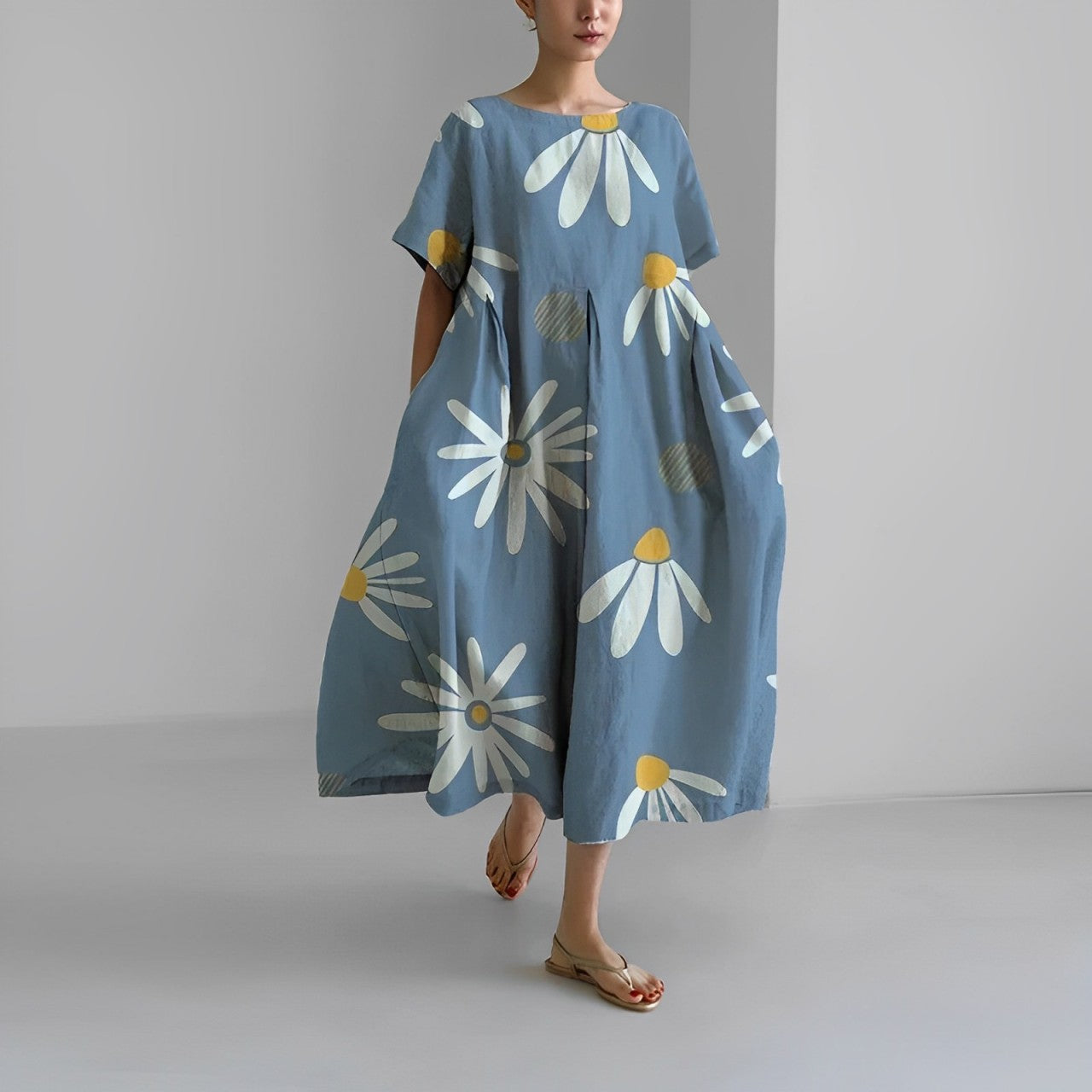 Sommer Maxikleid Damen | luftiges Kleid | tailliert | Strand | Urlaub | Freizeitkleid-Hellblau-S-Luzern Mode