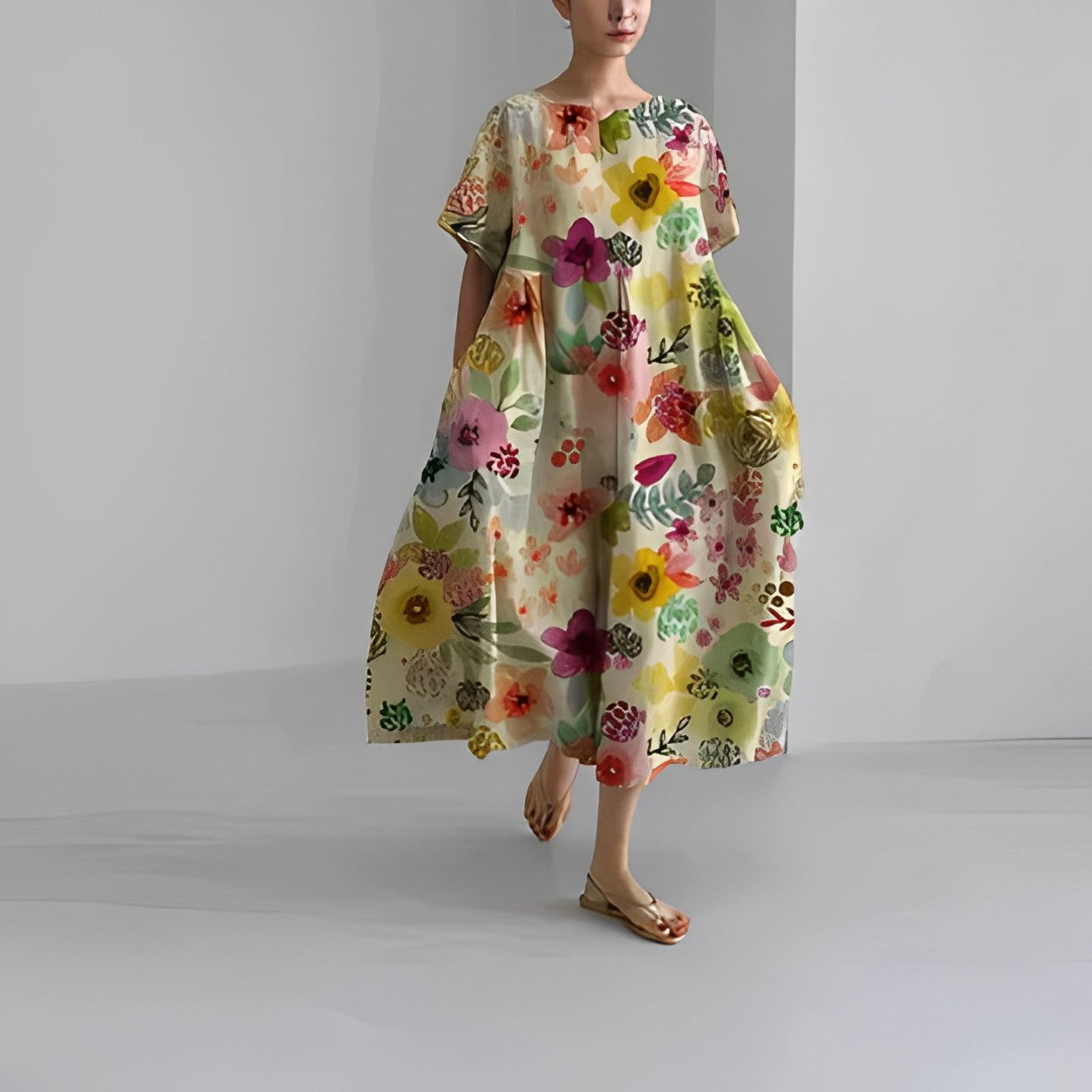 Sommer Maxikleid Damen | luftiges Kleid | tailliert | Strand | Urlaub | Freizeitkleid-Mehrfarbig-S-Luzern Mode