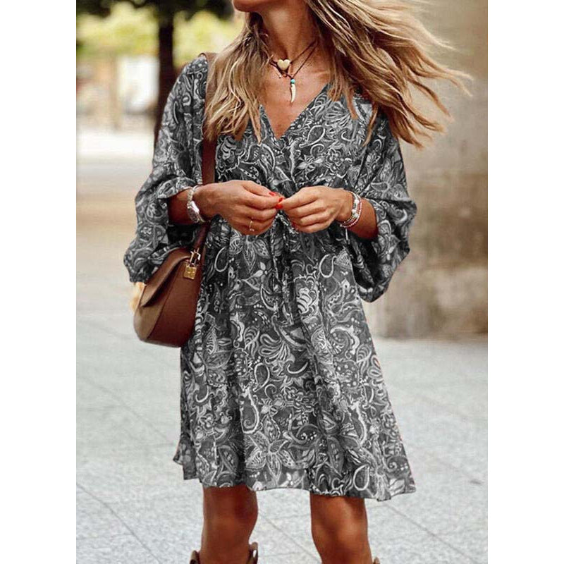 Sommerkleid Damen Midi | Luftig tailliert | Bequem vielseitig | Sommer Look-Grau-S-Luzern Mode