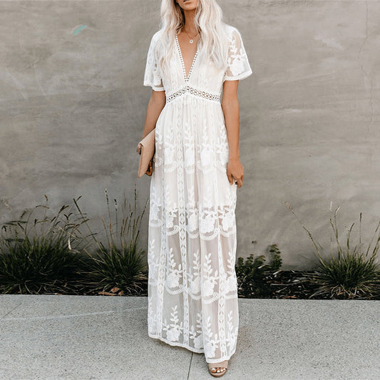 Maxikleid Damen Sommer | Viskose | V-Ausschnitt | Luftig | Figurschmeichelnd-Luzern Mode