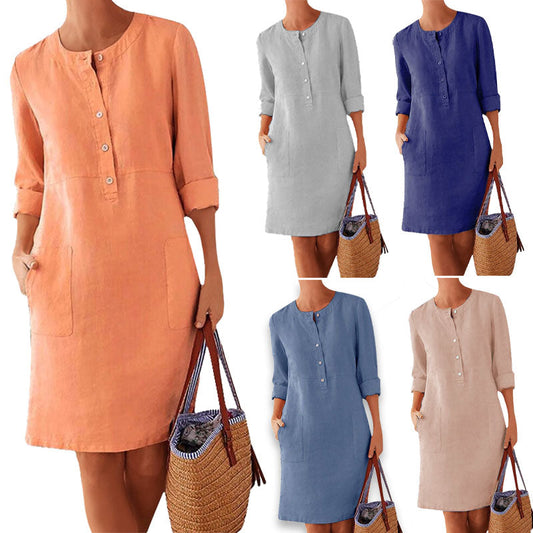 Luftiges Sommerkleid Damen | Baumwolle locker | Farbenfroh bequem | Alltag-Luzern Mode