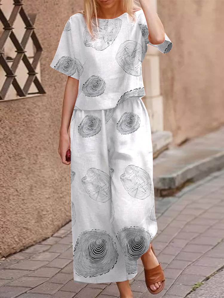 Zweiteiler Damen Boho Set | Baumwolle Sommer Look | Locker & Figurbetont-Weiß-S-Luzern Mode