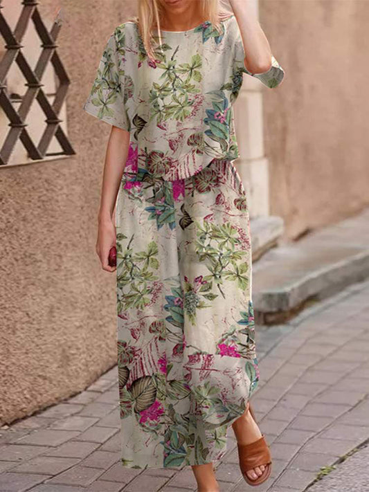 Zweiteiler Damen Boho Set | Baumwolle Sommer Look | Locker & Figurbetont-Weiß/Rosa-S-Luzern Mode