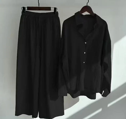 Zweiteiler Damen Leinen Set | Luftig Sommer Outfit | Locker & Stylisch-Schwarz-S-Luzern Mode