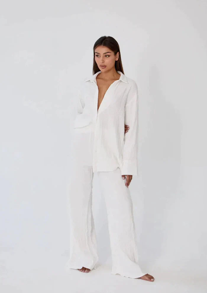 Zweiteiler Damen Leinen Set | Luftig Sommer Outfit | Locker & Stylisch-Luzern Mode