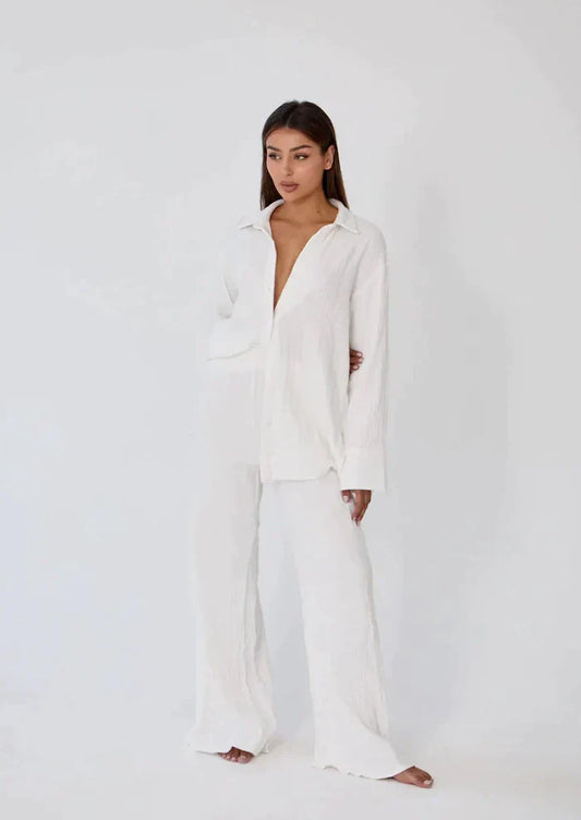 Zweiteiler Damen Leinen Set | Luftig Sommer Outfit | Locker & Stylisch-Luzern Mode