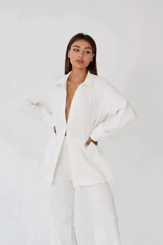 Zweiteiler Damen Leinen Set | Luftig Sommer Outfit | Locker & Stylisch-Luzern Mode
