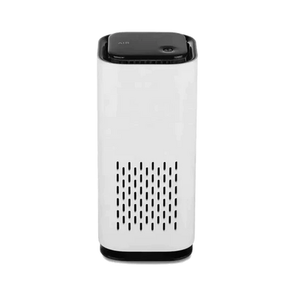 Weißer Luftreiniger, rechteckig, HEPA-Filter, modernes Design, für saubere Luft im Innenraum.