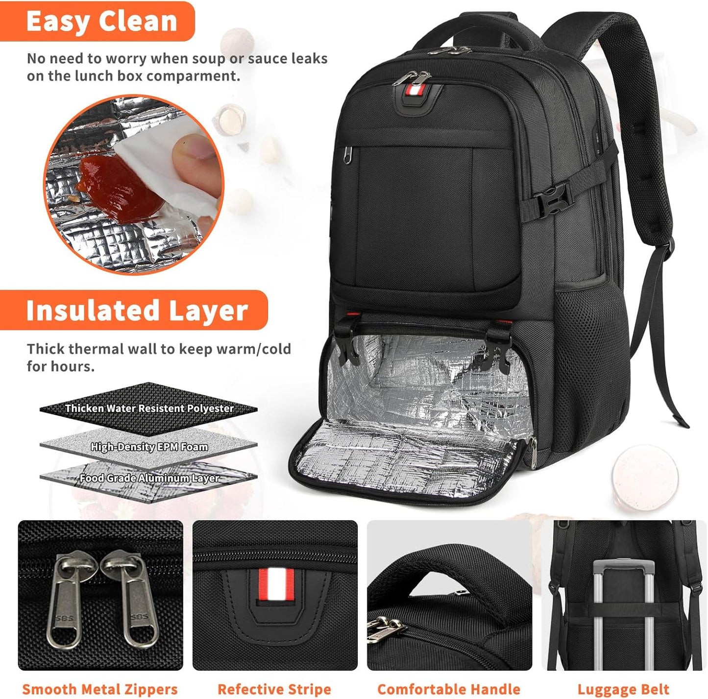 Extra-großer Lunch- und Laptop-Reiserucksack mit USB-Ladeanschluss