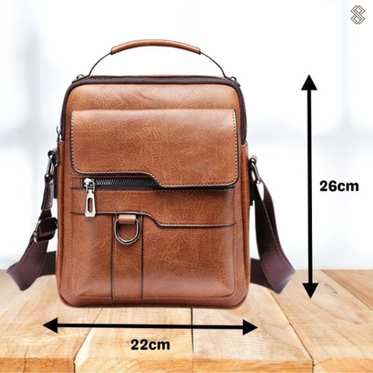 Braune Ledertasche, Umhängetasche, 22x26cm, mit Reißverschluss und verstellbarem Schultergurt.