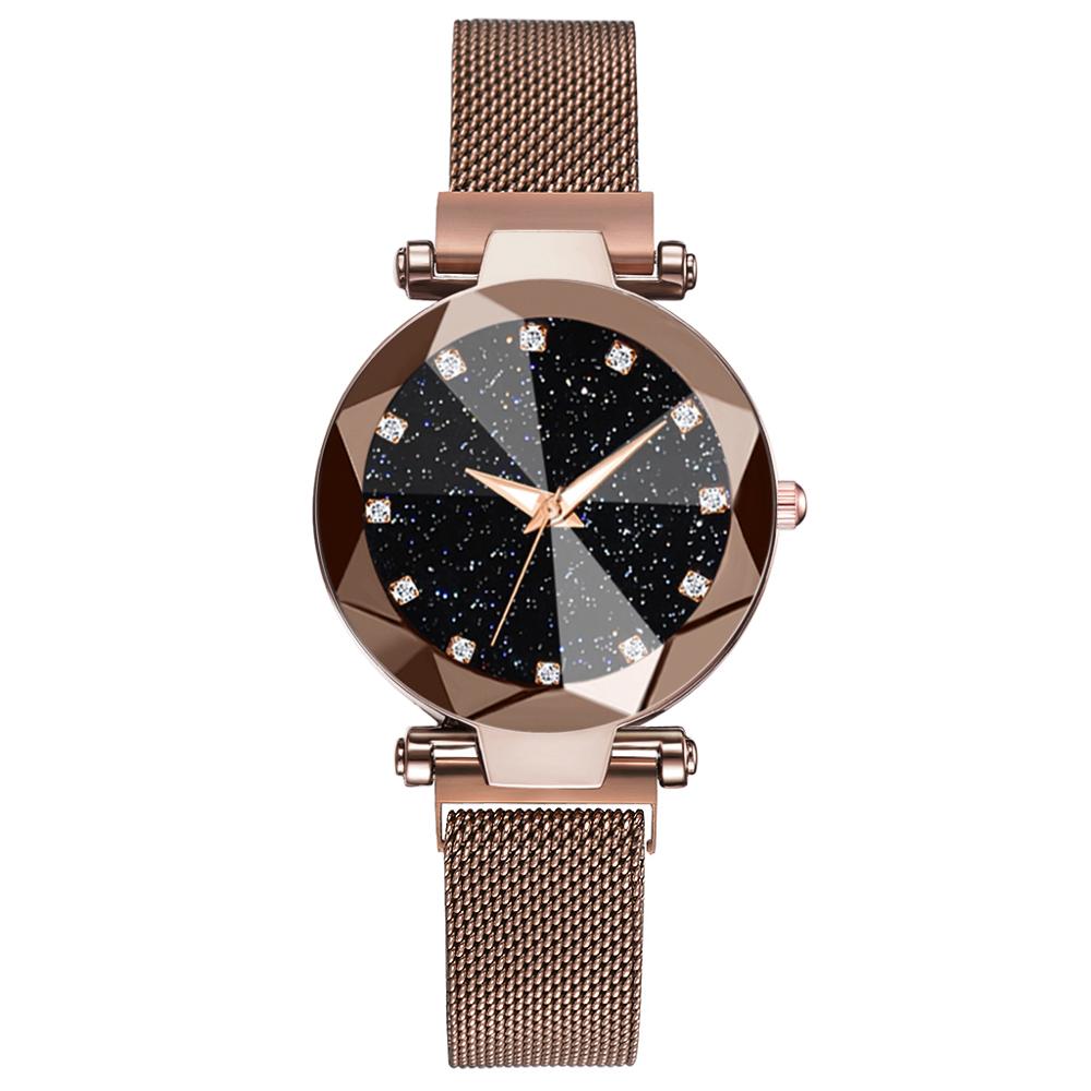 Luxus Damen Armbanduhr, roségold, funkelndes Zifferblatt, Mesh-Armband, elegant und modern.