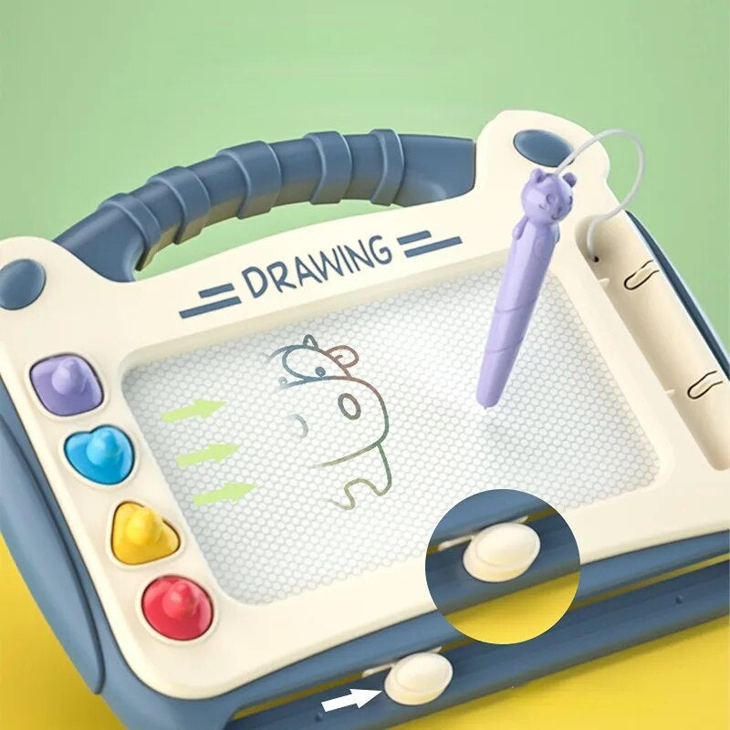 Magnetische Maltafel für Kinder, blau, mit Stift und bunten Knöpfen, Lernspielzeug.