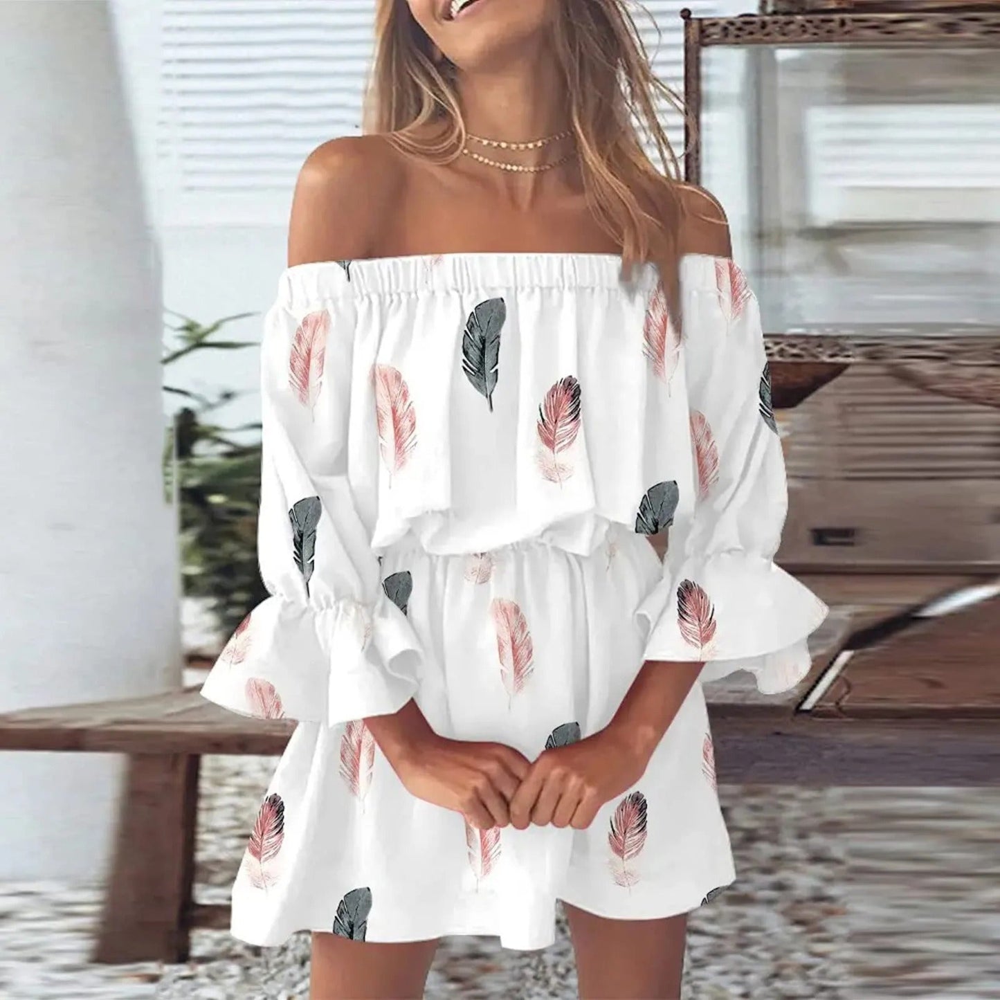 Sommerkleid mit Blumenmuster und ausgestellten Ärmeln – Mireille
