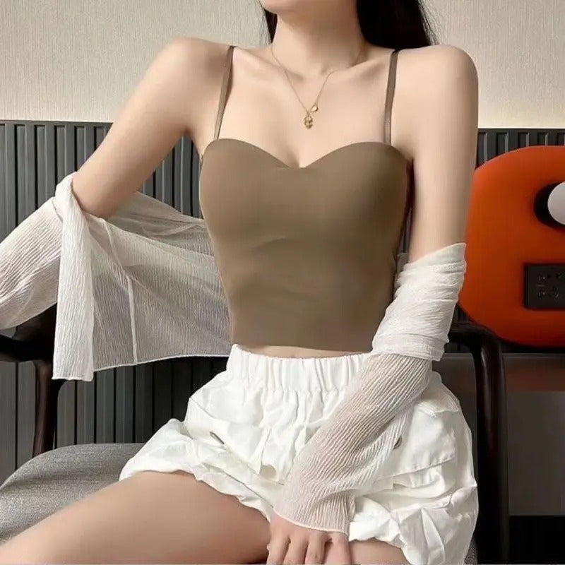 4 Stück luftige Tanktops mit integriertem Bandeau-BH - Tiana