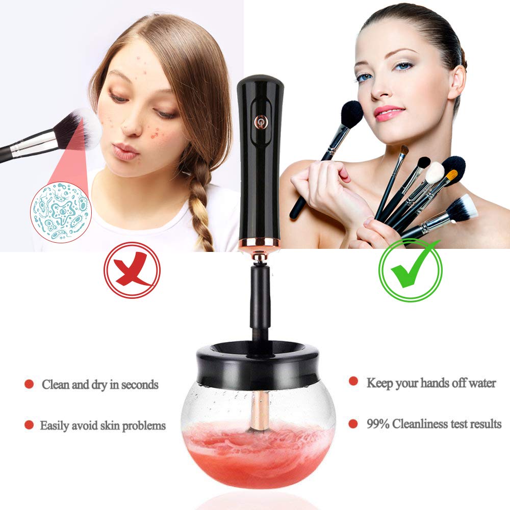 Elektrischer Make-up-Pinselreiniger, schwarz, schnell trocknend, hygienisch, einfach zu bedienen.