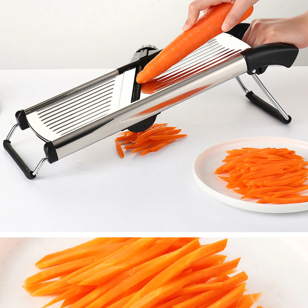Edelstahl-Gemüsehobel mit Karotte, verstellbar, rutschfest, Küchengerät, Mandoline Slicer.