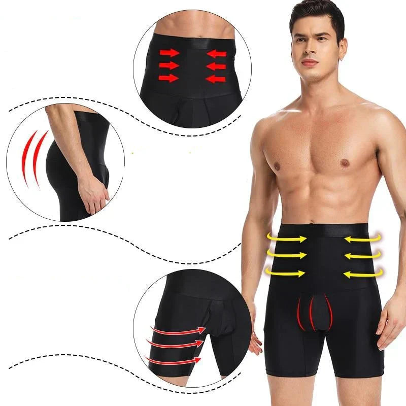 Herren Shapewear Shorts, schwarz, Bauchkontrolle, nahtlos, figurformend, elastisch.