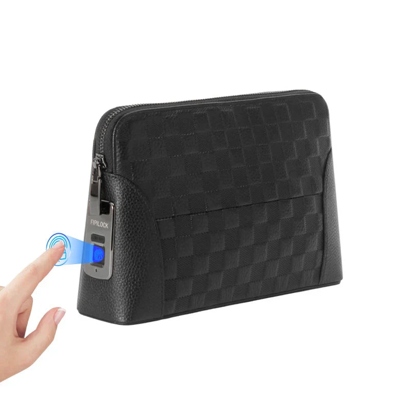 Herren Lederhandtasche mit Fingerabdruckschloss – Diebstahlsichere Clutch & Geldbörse