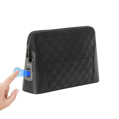 Herren Lederhandtasche mit Fingerabdruckschloss – Diebstahlsichere Clutch & Geldbörse