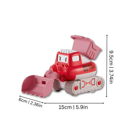 Roter Spielzeug-Bulldozer aus Kunststoff, 15 cm, mit beweglicher Schaufel, für Kinder.