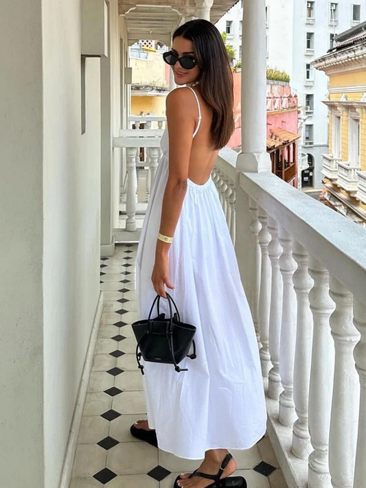 Maxikleid Damen Sommer | V-Ausschnitt | Rückenfrei | Spaghettiträger | Abendmode-S-Luzern Mode