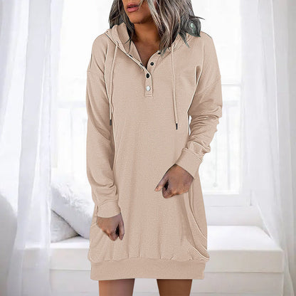 Damen Hoodie | Lang | Lockere Schnitt | Einfarbig | Minimalistisch-Beige-S-Luzern Mode