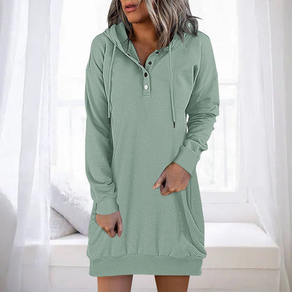 Damen Hoodie | Lang | Lockere Schnitt | Einfarbig | Minimalistisch-Grün-S-Luzern Mode