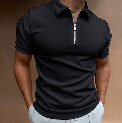 Slim Fit Zip Polo Herren | Reißverschluss Shirt Sommer | 1+1 Gratis Aktion-Schwarz-S-Luzern Mode