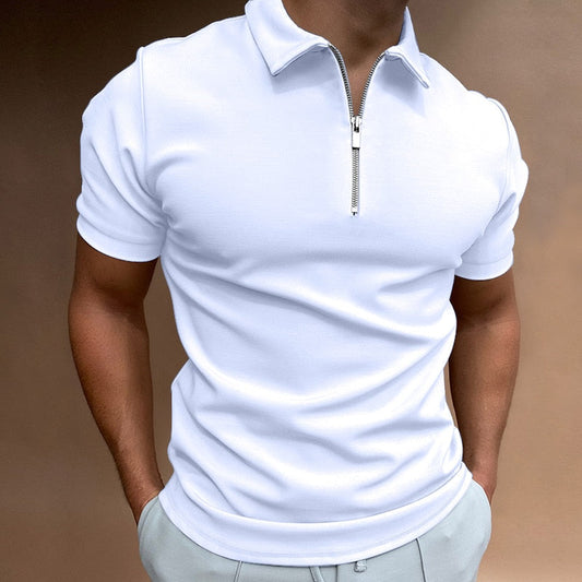 Slim Fit Zip Polo Herren | Reißverschluss Shirt Sommer | 1+1 Gratis Aktion-Weiß-S-Luzern Mode