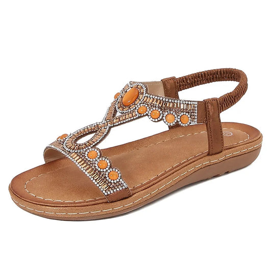 Strass Sandalen Damen | Glitzer Look | Trendy Sommerschuh | Flach & bequem-Luzern Mode