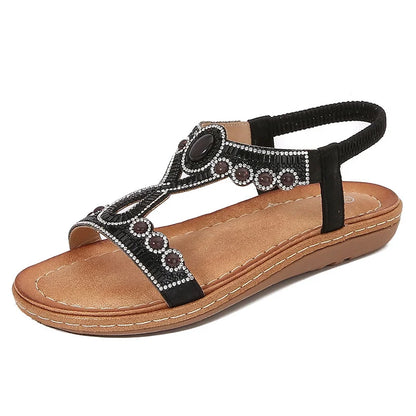 Strass Sandalen Damen | Glitzer Look | Trendy Sommerschuh | Flach & bequem-Luzern Mode