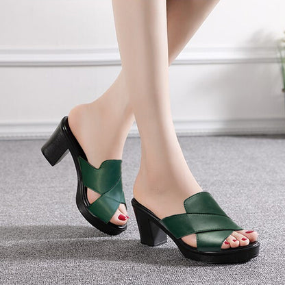 Damen Plateau-Sandaletten | Blockabsatz | Veganes Leder | Offen | 6cm-Luzern Mode