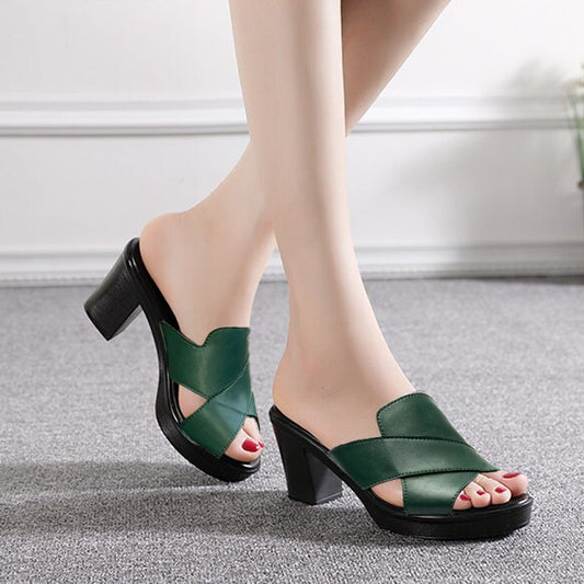 Damen Plateau-Sandaletten | Blockabsatz | Veganes Leder | Offen | 6cm-Luzern Mode