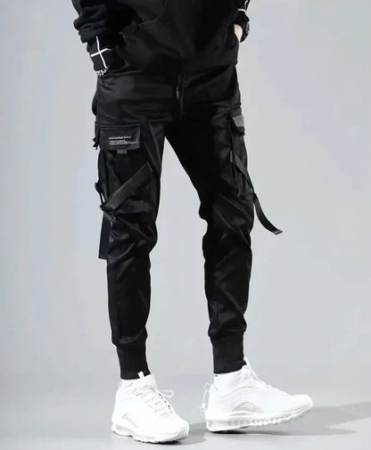 Herren Cargo Hose | Multi-Pocket | Hip-Hop | Schwarz | Kordelzug-Luzern Mode