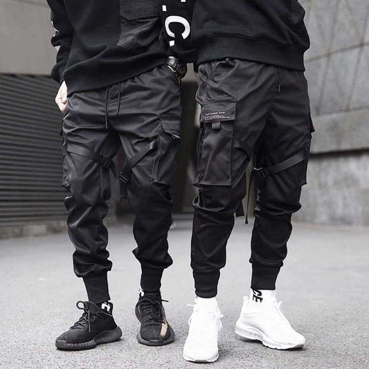 Herren Cargo Hose | Multi-Pocket | Hip-Hop | Schwarz | Kordelzug-S-Luzern Mode