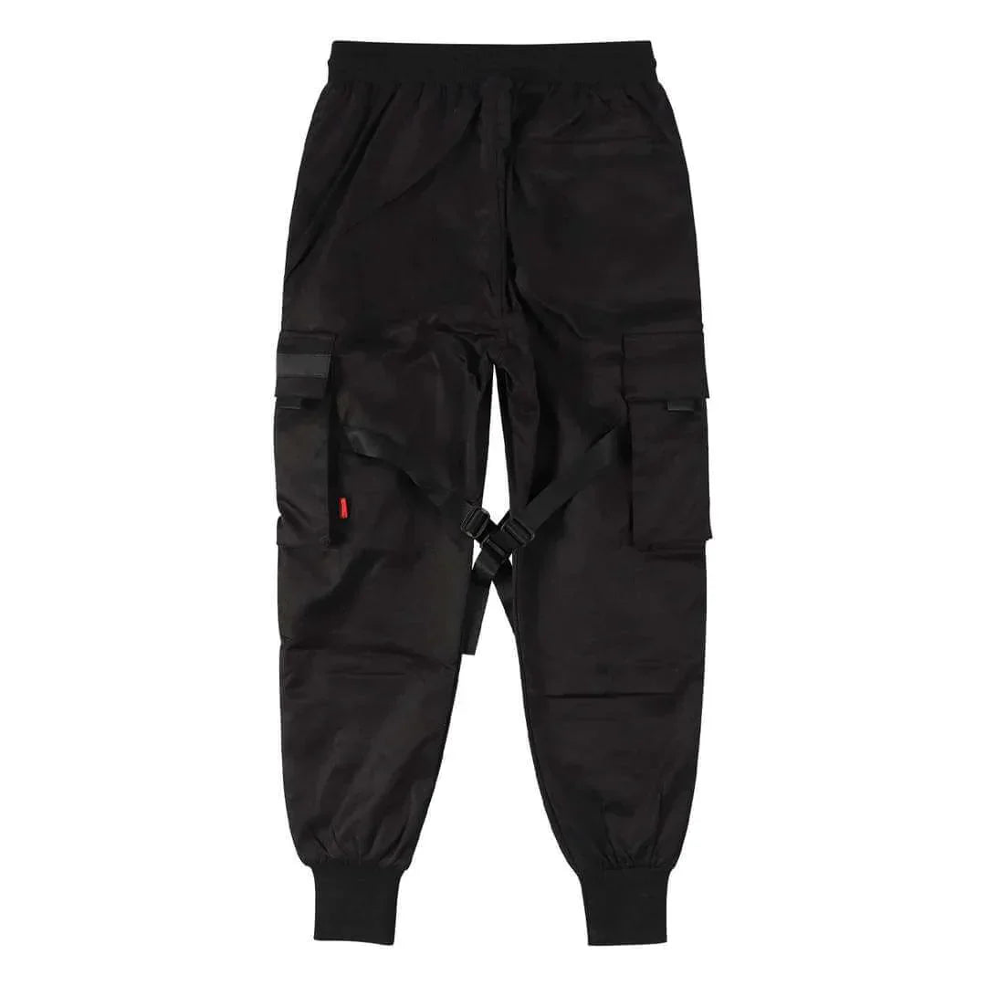 Herren Cargo Hose | Multi-Pocket | Hip-Hop | Schwarz | Kordelzug-Luzern Mode