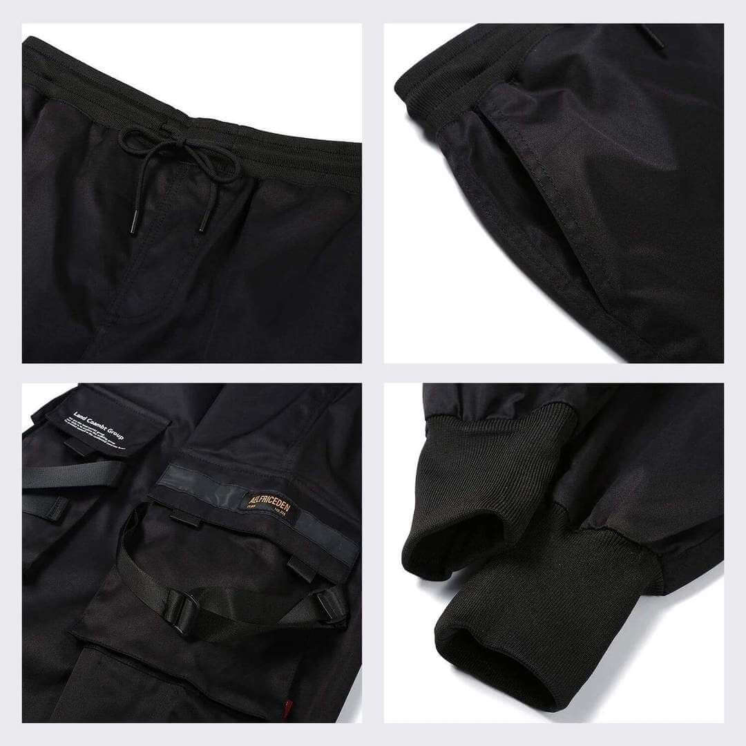 Herren Cargo Hose | Multi-Pocket | Hip-Hop | Schwarz | Kordelzug-Luzern Mode