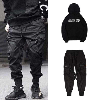 Herren Cargo Hose | Multi-Pocket | Hip-Hop | Schwarz | Kordelzug-Luzern Mode