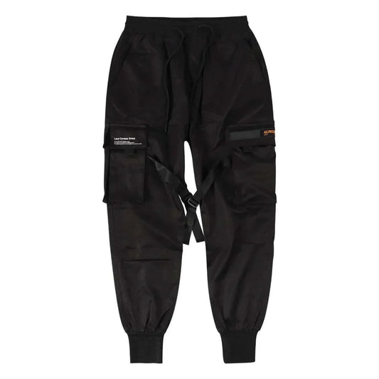 Herren Cargo Hose | Multi-Pocket | Hip-Hop | Schwarz | Kordelzug-Luzern Mode