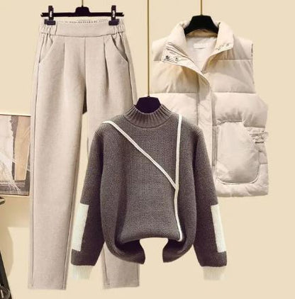 3-Teiliges Damen Herbstset Hose, Weste und Pullover – Amira Herbstzauber Edition