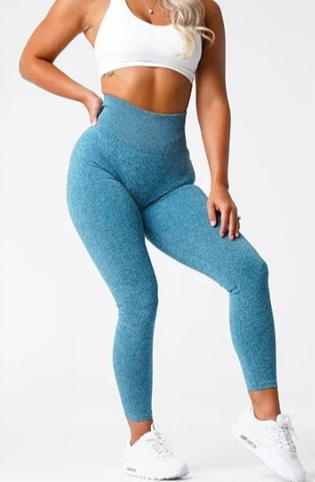 Nahtlose Damen Leggings | Yoga Hose | Dehnbar | Bauchbund | Bequem & stylisch-Meeresblau-XS-Luzern Mode