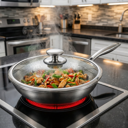 Hammered Titanium Wok Pan with Flat Base, Uncoated and Chemical-Free 7