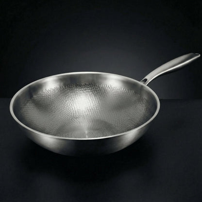 Hammered Titanium Wok Pan with Flat Base, Uncoated and Chemical-Free 1