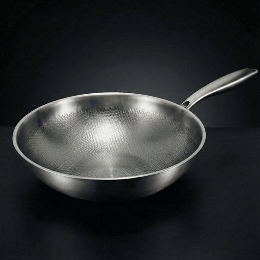 Hammered Titanium Wok Pan with Flat Base, Uncoated and Chemical-Free 1