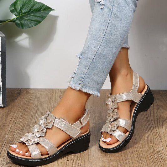Orthopädische Sandalen Damen | Sommer | Bequem | Retro | Blumen | Keil-Luzern Mode